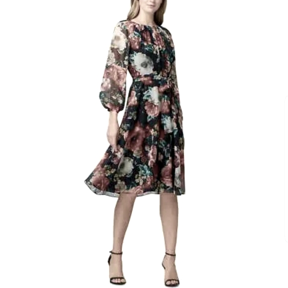 Tahari Dresses & Skirts - Tahari ASL Womens Floral Print A-Line Metallic Midi Dress